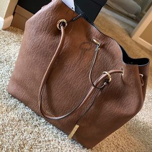 Calvin Klein brown genuine leather tote purse reversible